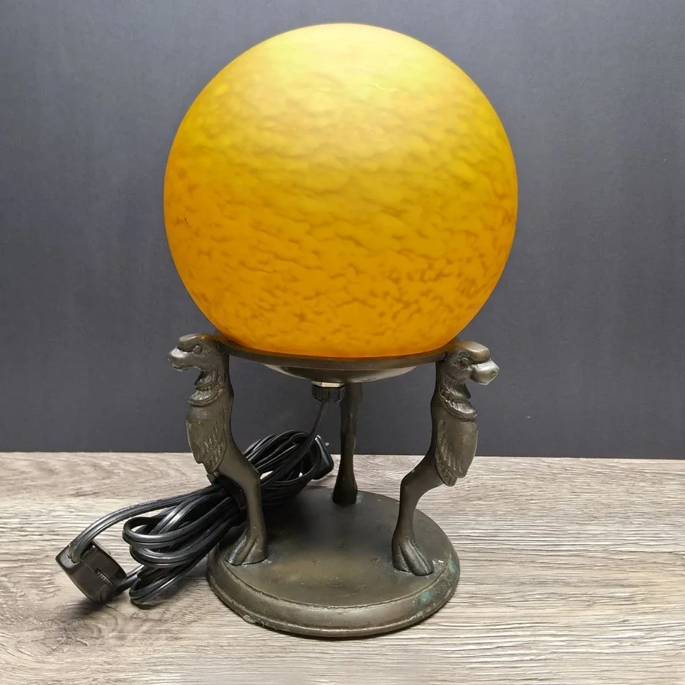 Vintage Orange Sphere Table/Desk Lamp With Brass Stand - Amazingly Beautiful